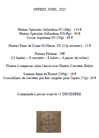 Offres Noël Le Bistrot du Pêcheur